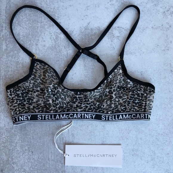Stella McCartney Amelia Beaming Leopard Print Underwire Black Grey 34A - Picture 3 of 12